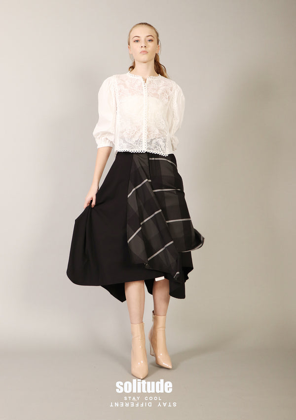 Checkered Layers Asymmetric Skirt