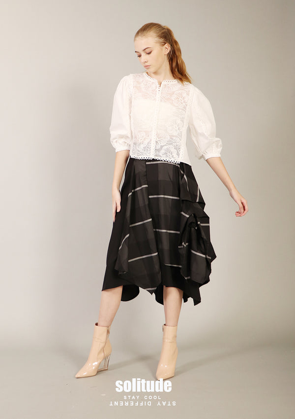 Checkered Layers Asymmetric Skirt