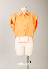 Orange Pleated Sleeveless Shirt