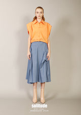 Orange Pleated Sleeveless Shirt