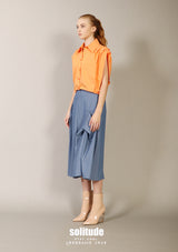 Orange Pleated Sleeveless Shirt