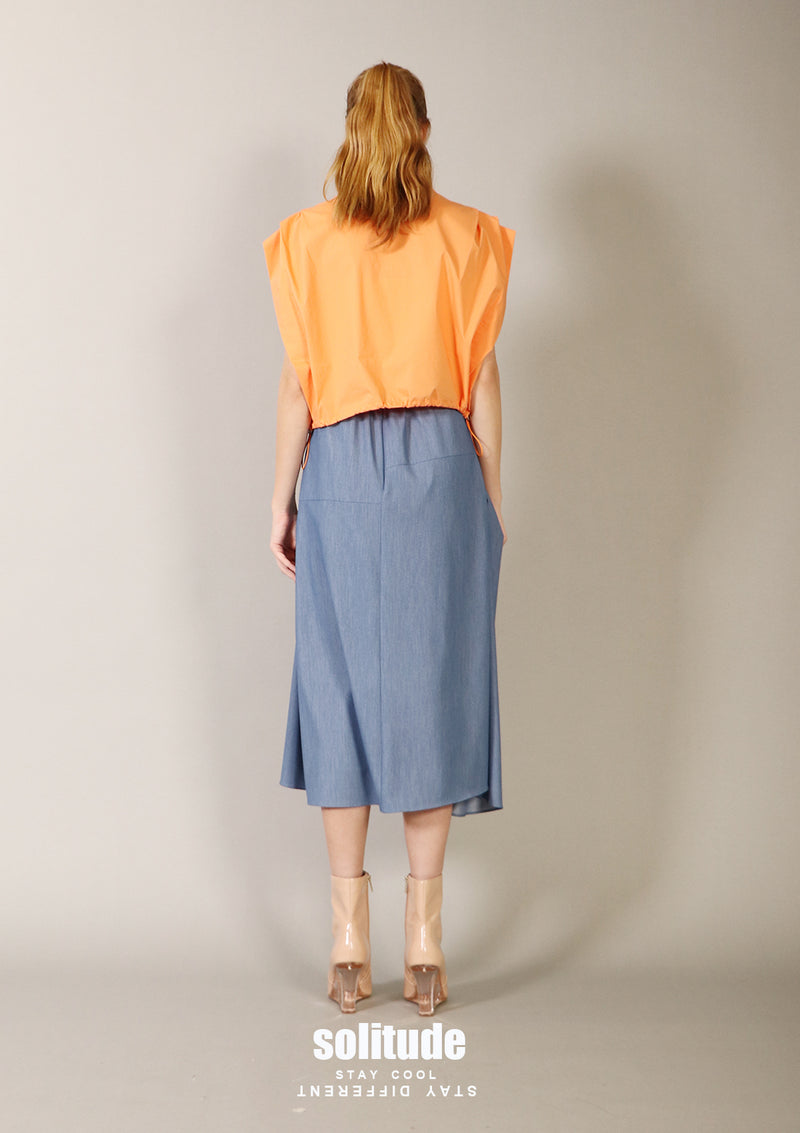 Orange Pleated Sleeveless Shirt