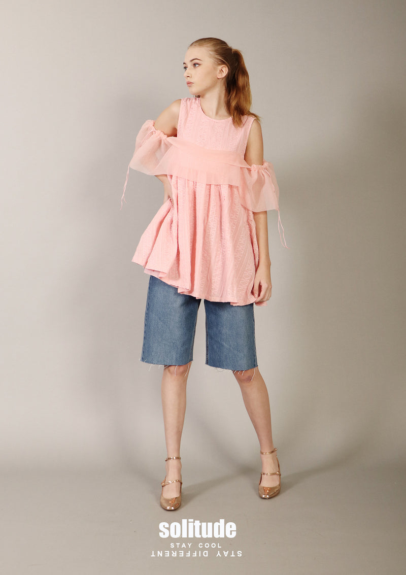 Pink Chiffon Drawstring Top