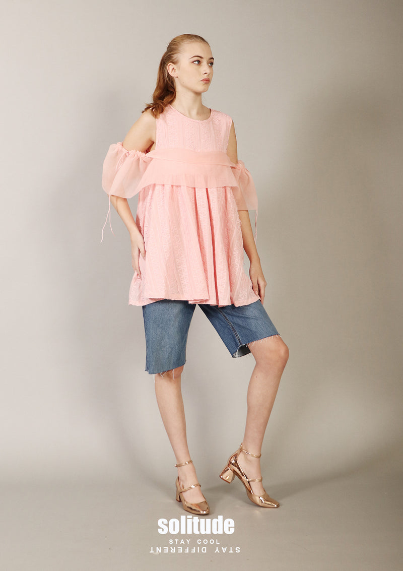 Pink Chiffon Drawstring Top