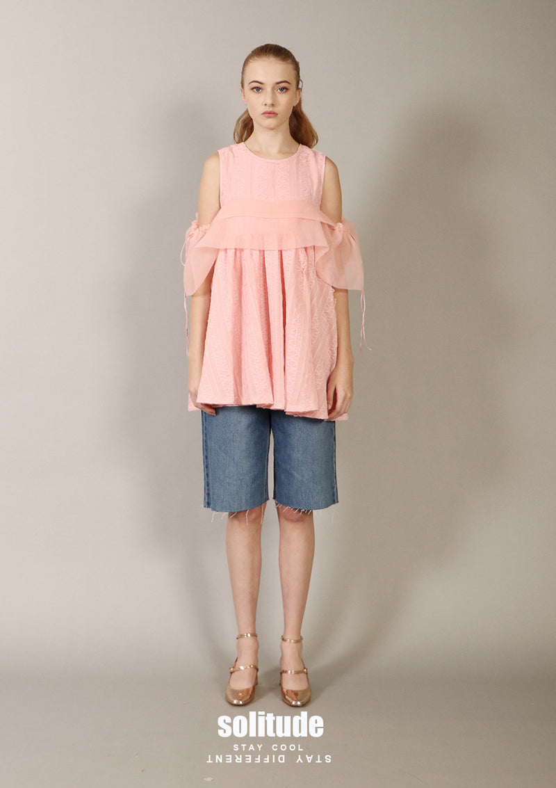 Pink Chiffon Drawstring Top