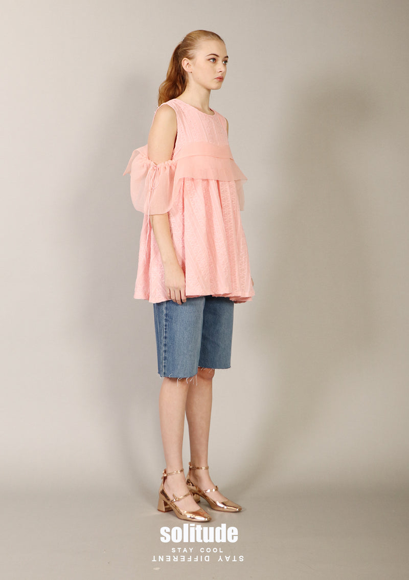 Pink Chiffon Drawstring Top