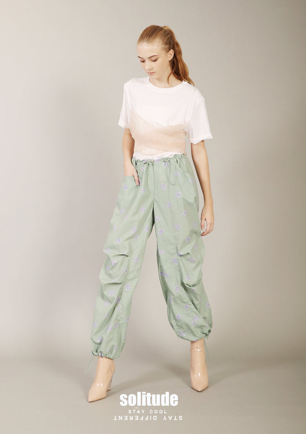 Green Printed Drawstring Pants