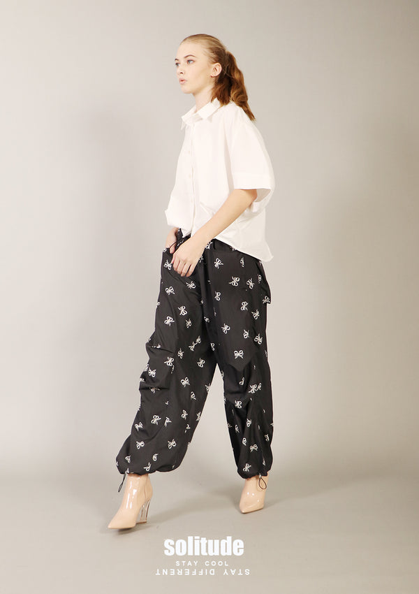 Black Printed Drawstring Pants