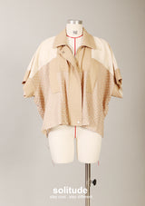 Beige Mixed Fabrics Zip Up Jacket