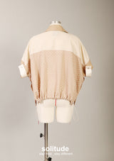 Beige Mixed Fabrics Zip Up Jacket