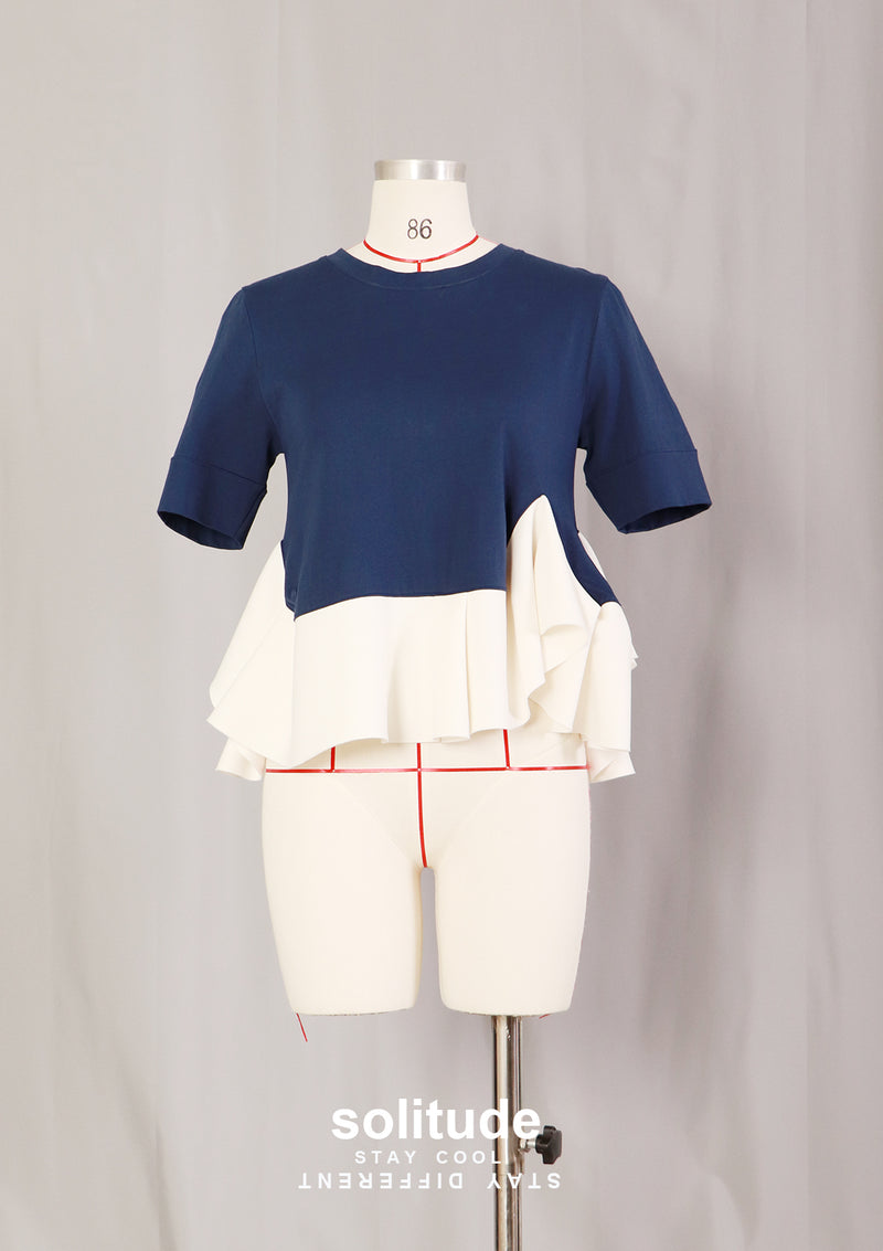 Navy Ruffles Knitted Top