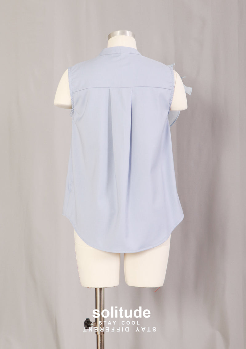 Blue Chiffon Ruffles Sleeveless Shirt