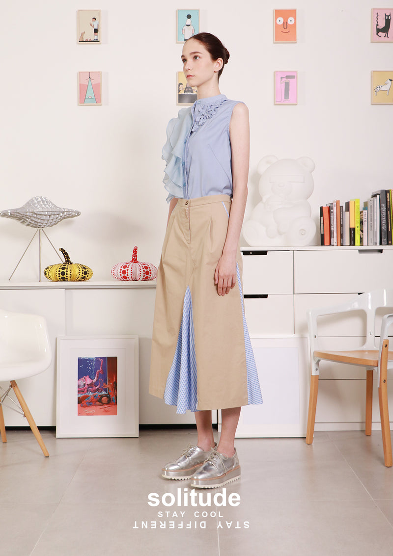 Blue Chiffon Ruffles Sleeveless Shirt