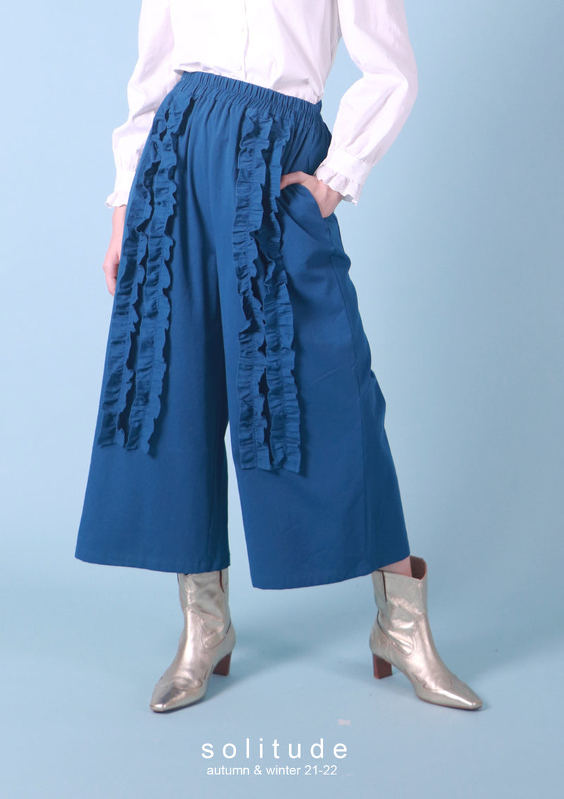 Blue Ruffles Trimmed Pants