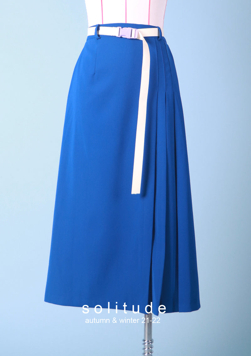 Blue Pleated Skirt with Belt