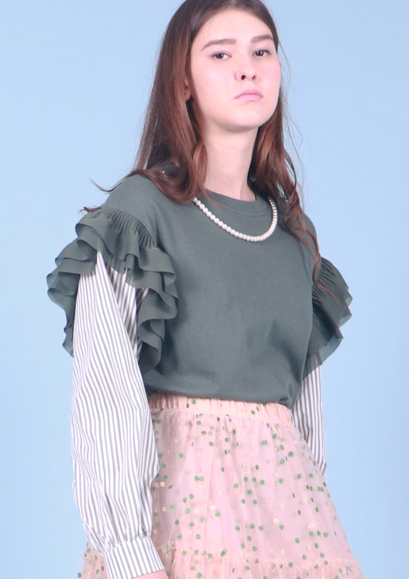 Ruffles Stripled Sleeves Top