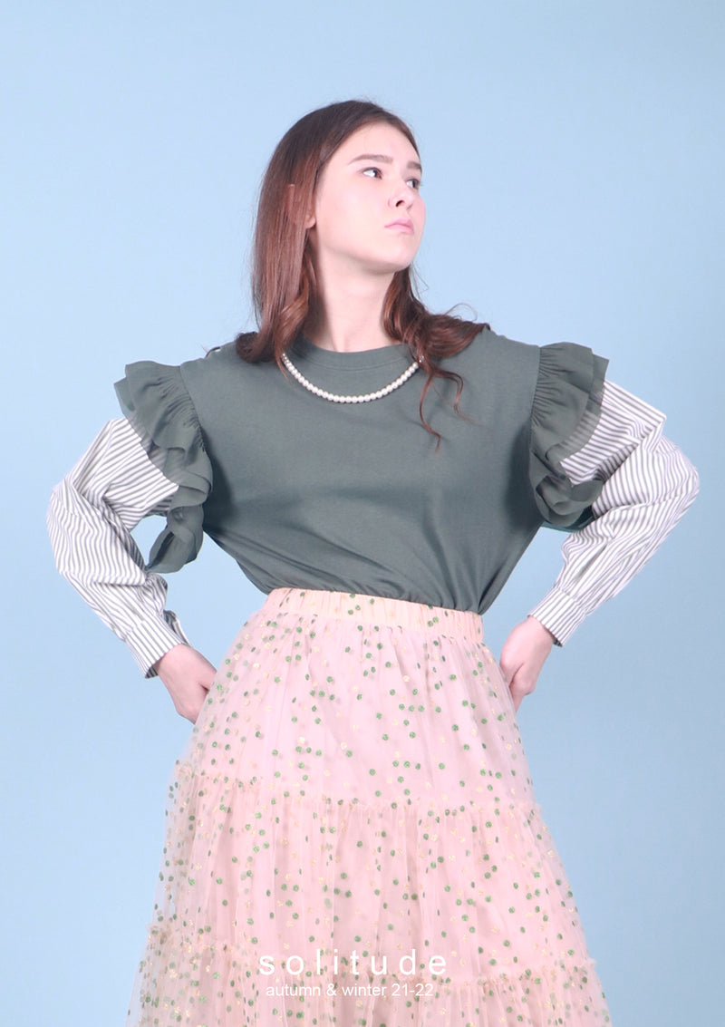 Ruffles Stripled Sleeves Top