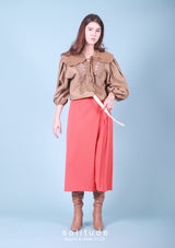 Orange Pleated Skirt with Belt