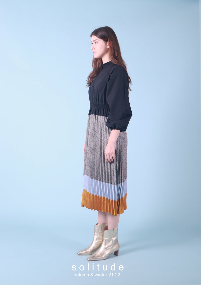 Navy Pleated Dress