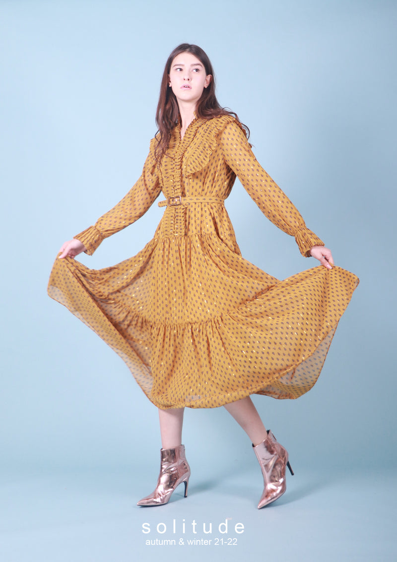 Printed Dress with Belt Set
