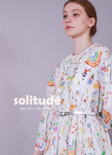 DRAWING PRINTED DRESS WITH BELT SET