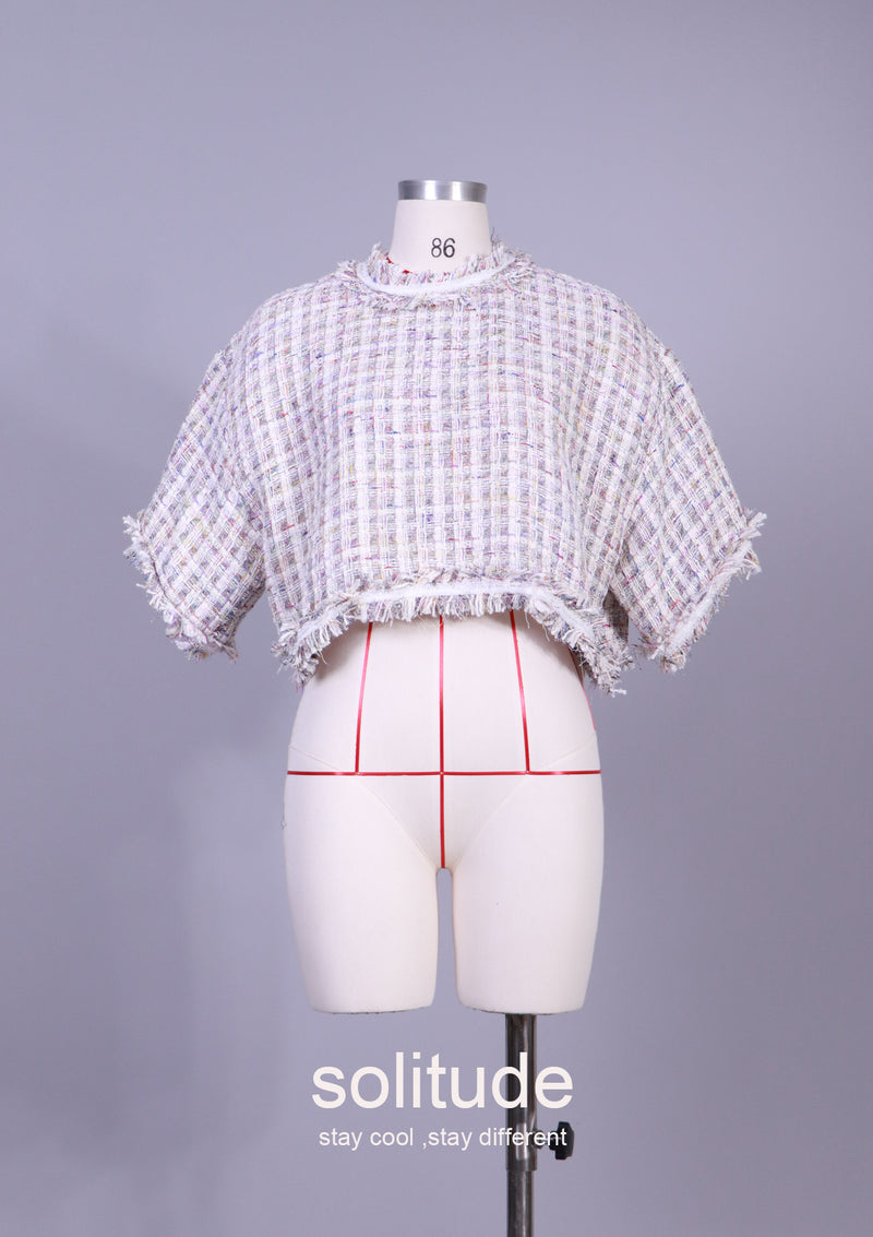 WHITE TWEED TOP