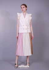 MIXED FABRIC PLEATED SKIRT