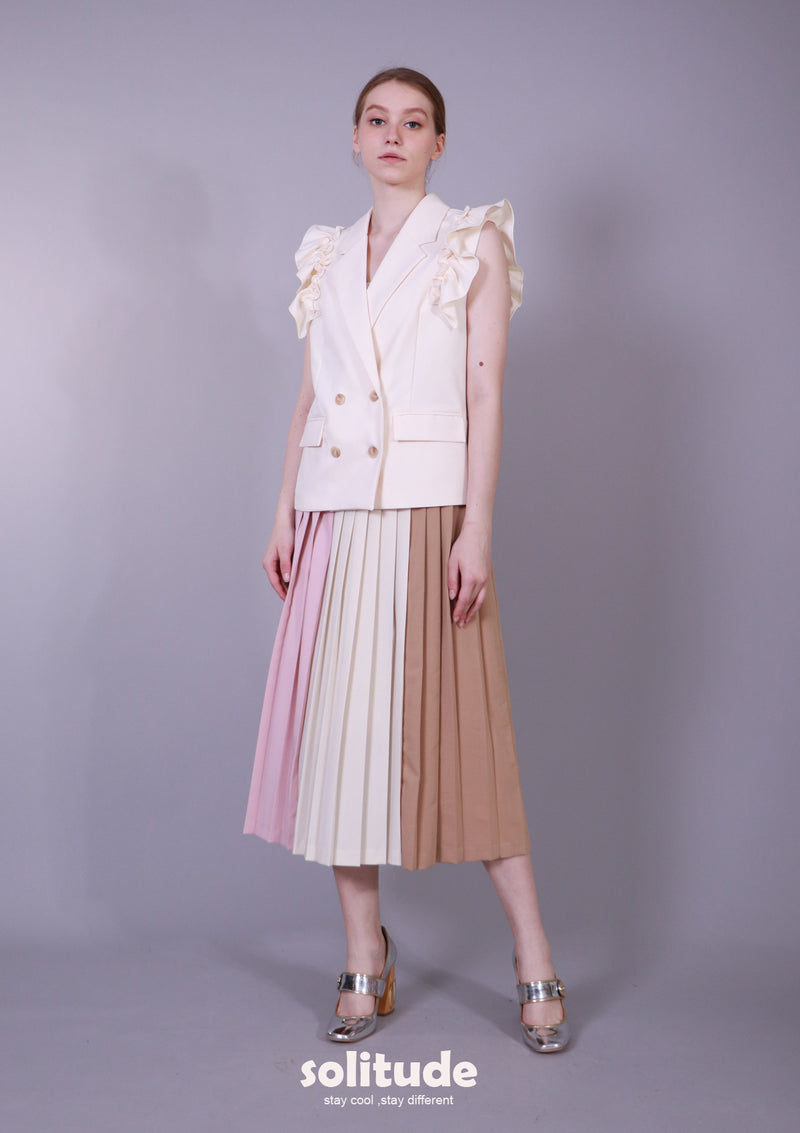 MIXED FABRIC PLEATED SKIRT