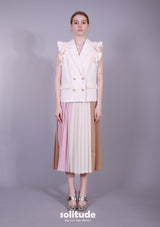 MIXED FABRIC PLEATED SKIRT