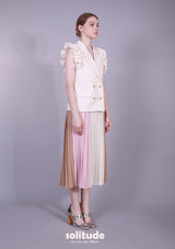 MIXED FABRIC PLEATED SKIRT