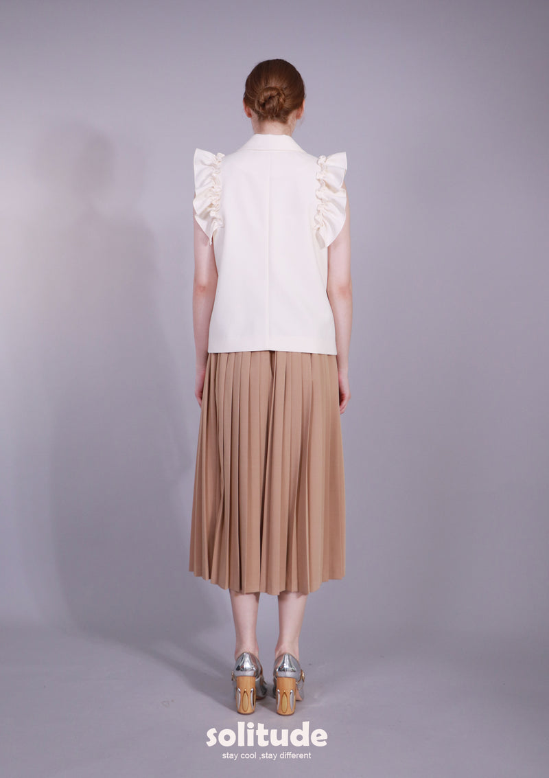 MIXED FABRIC PLEATED SKIRT