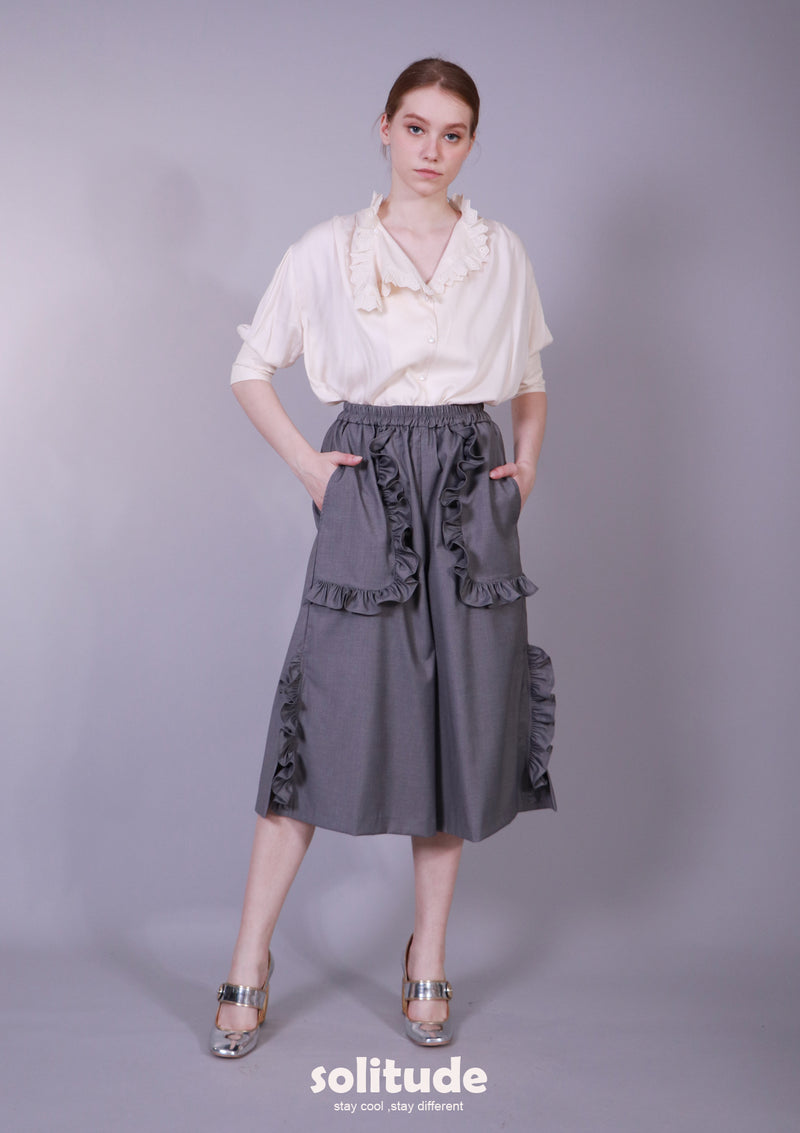 GREY RUFFLES PANTS