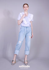 PURPLE RUFFLES WOVEN TOP
