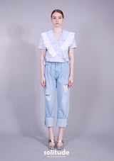 PURPLE RUFFLES WOVEN TOP