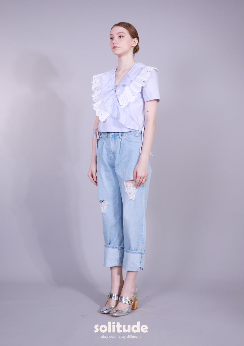 PURPLE RUFFLES WOVEN TOP
