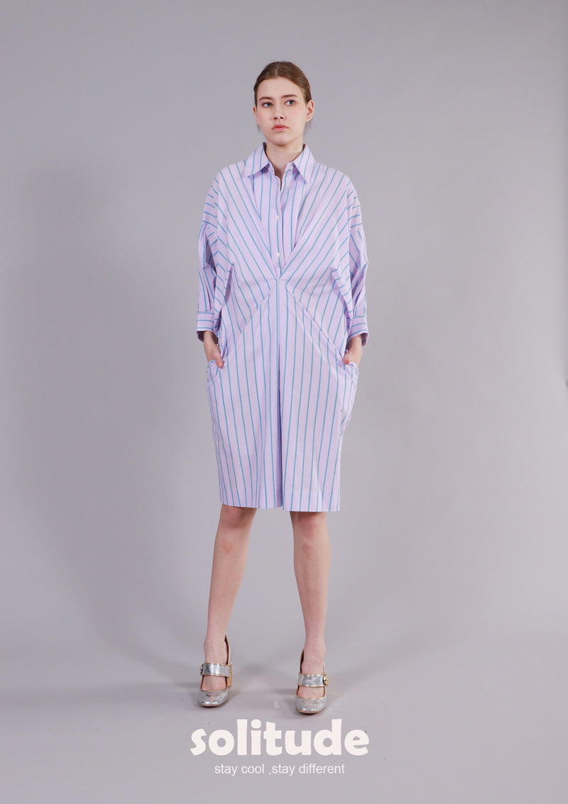 Purple Striped Shirt Dress