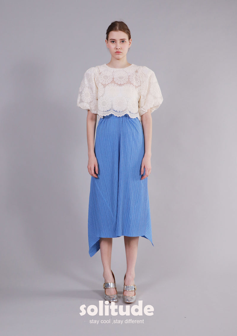 Blue Pleated Knit Skirt
