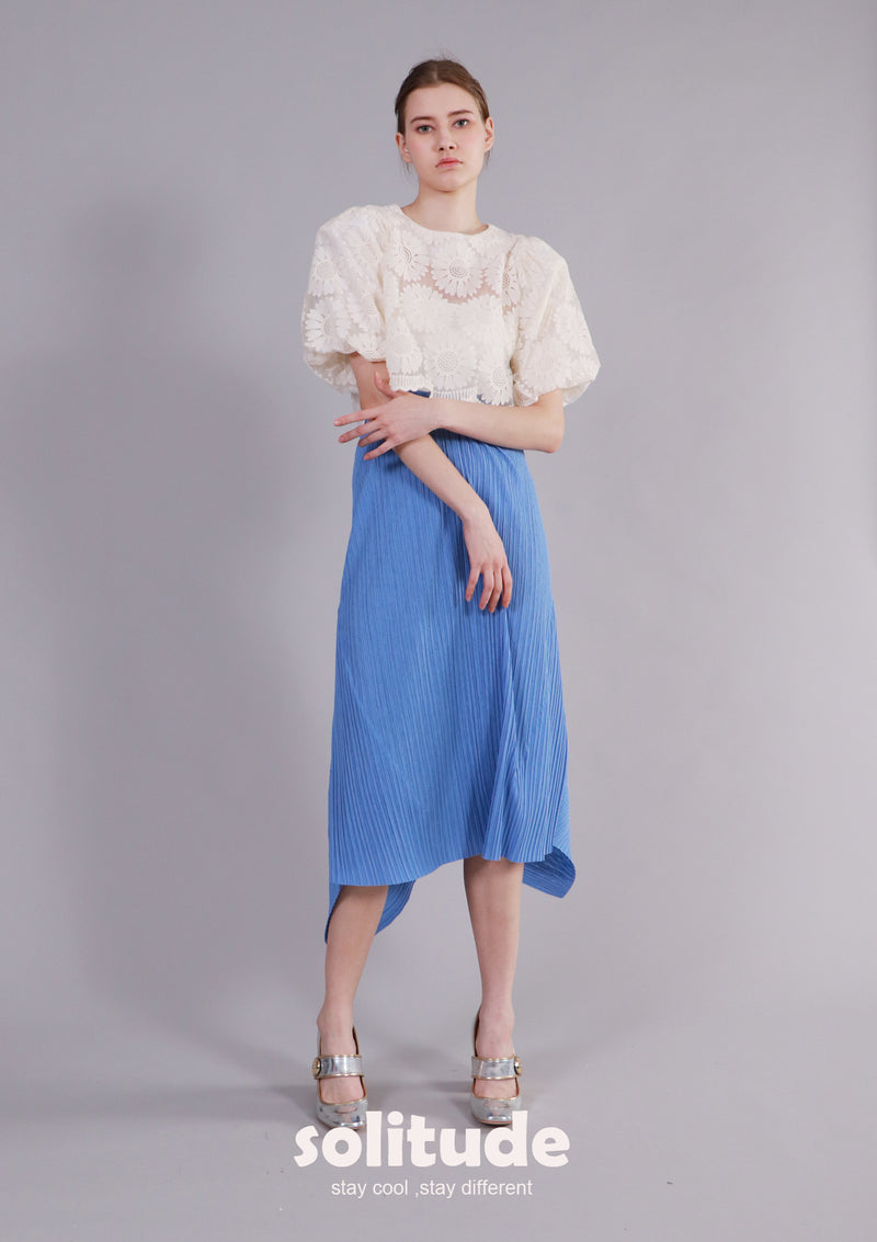Blue Pleated Knit Skirt