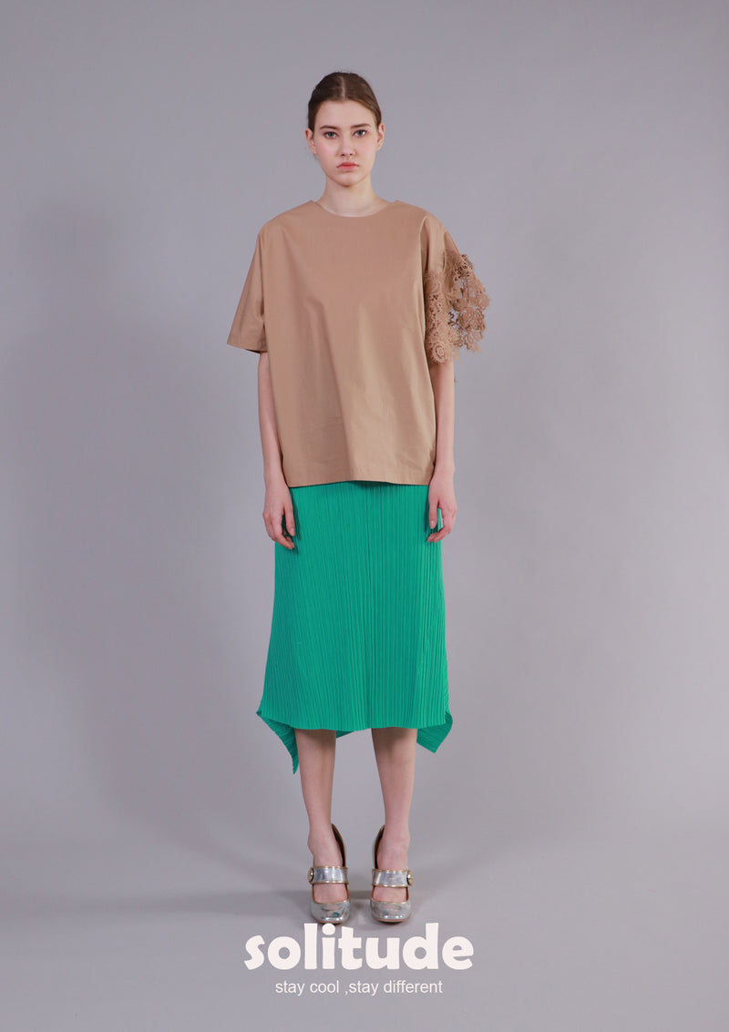 Green Pleated Knit Skirt