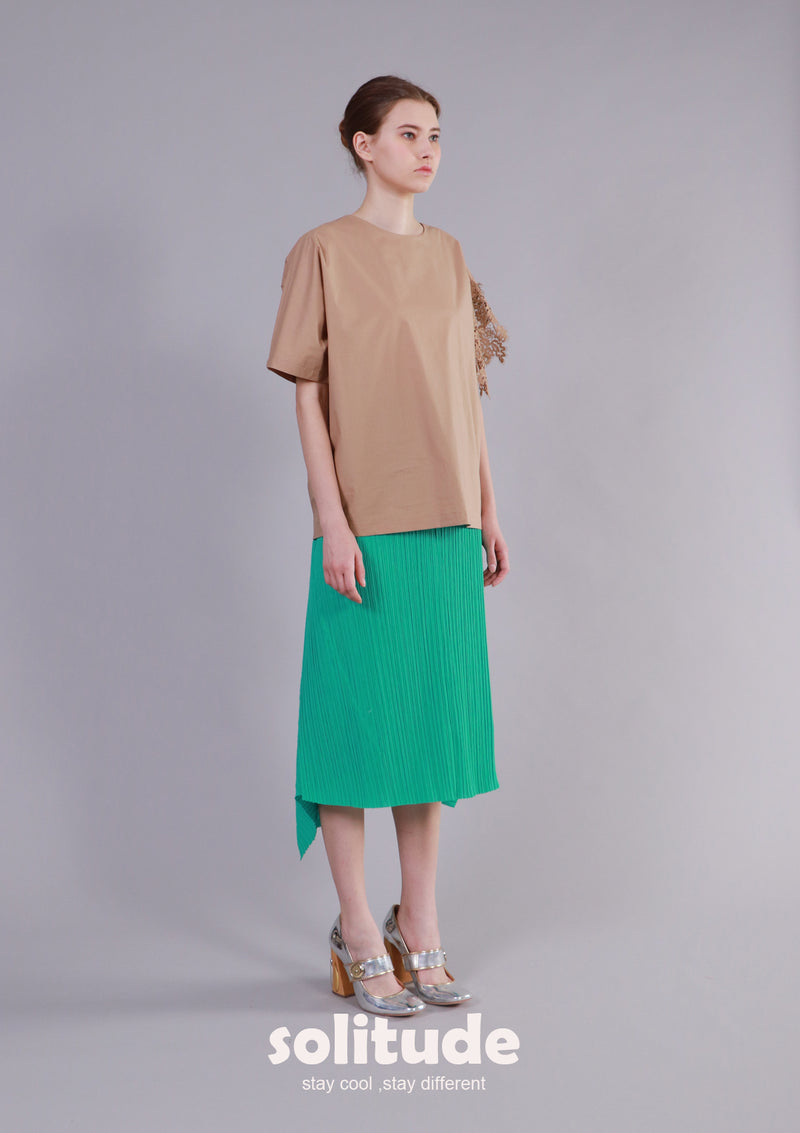 Green Pleated Knit Skirt
