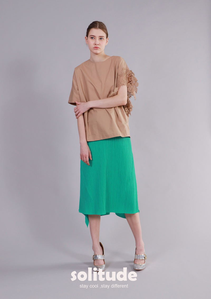 Green Pleated Knit Skirt