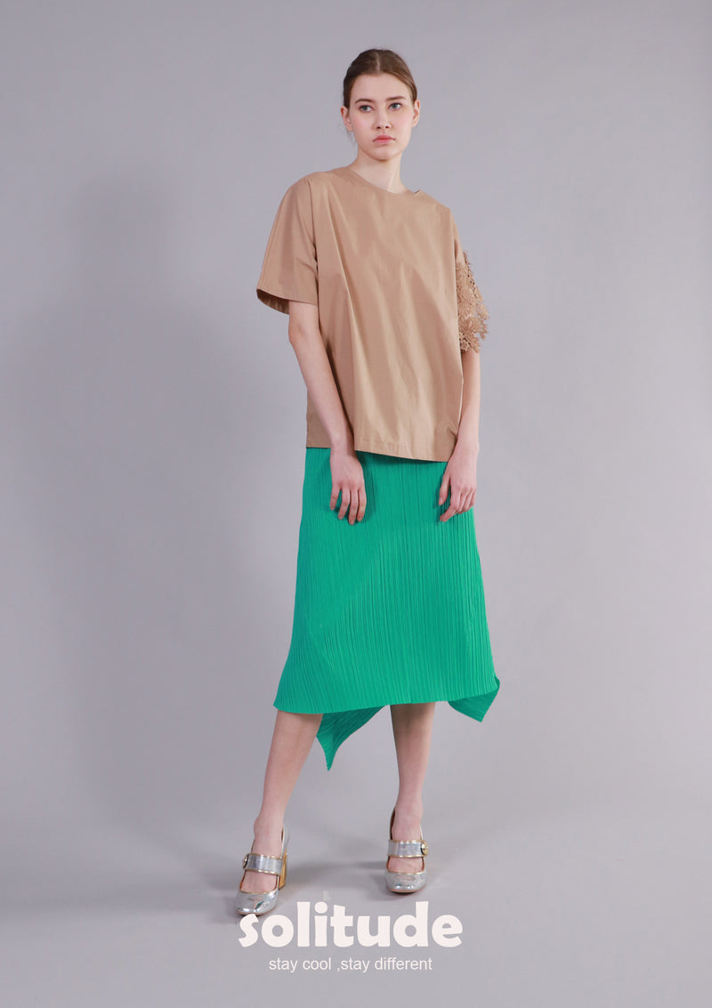 Green Pleated Knit Skirt