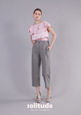 Grey Front Pleat Cotton Pants