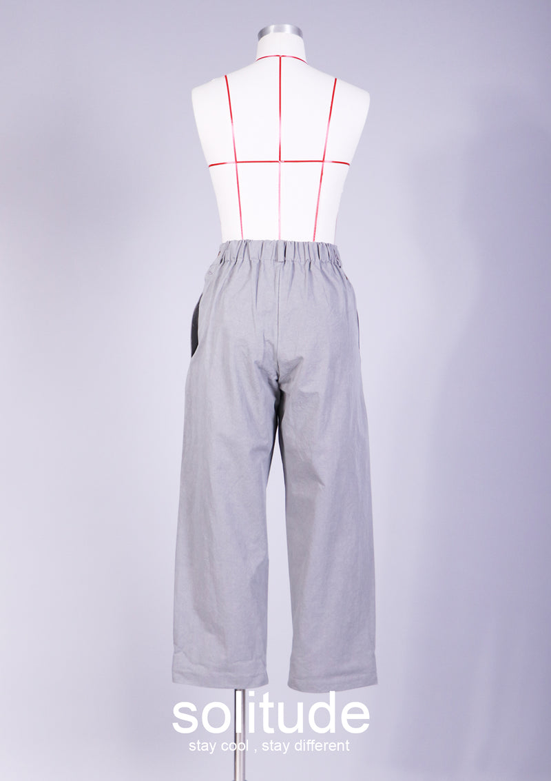 Grey Front Pleat Cotton Pants