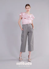 Grey Front Pleat Cotton Pants
