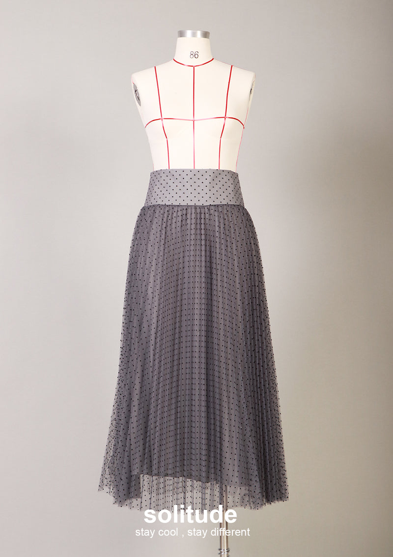 Grey Printed Tulle Skirt