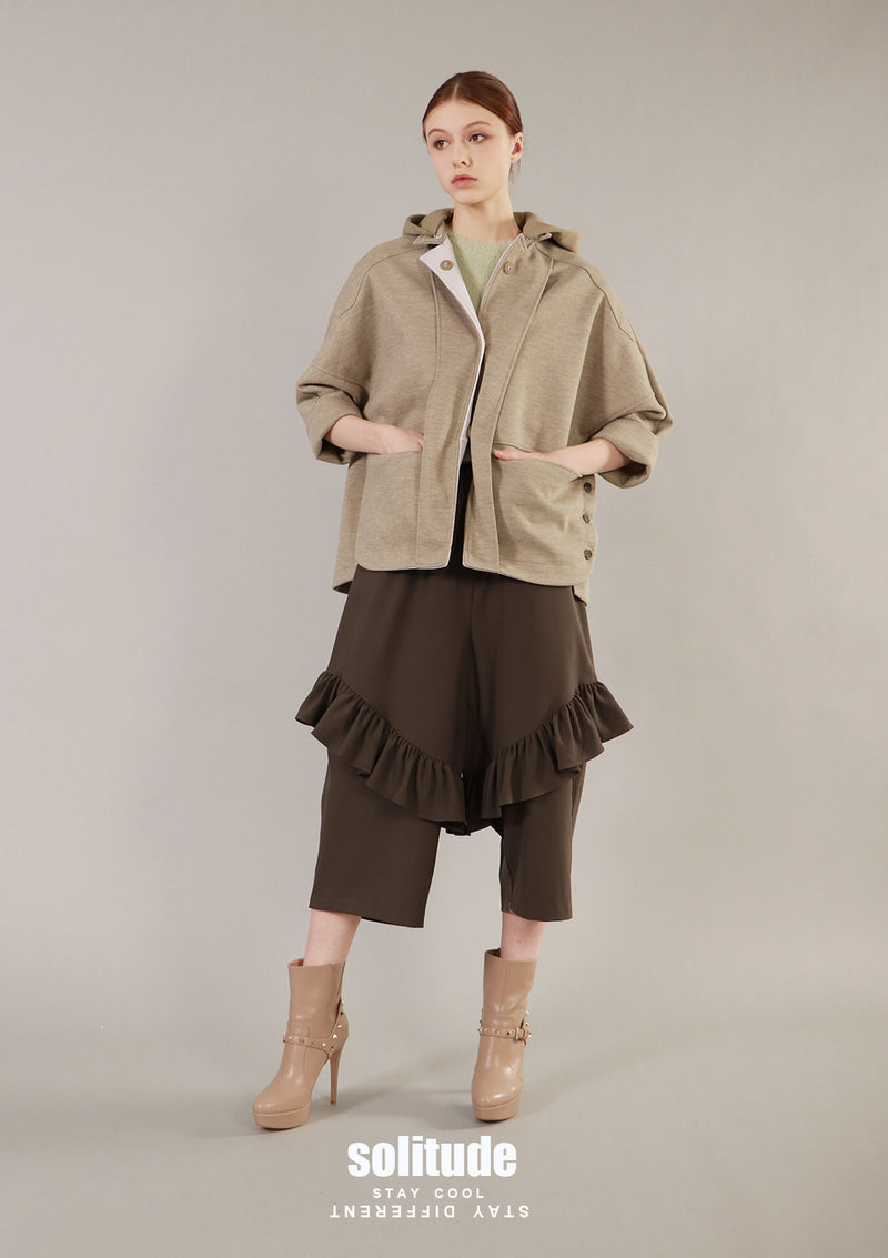 Army Green Woven Jacket with Detachable Hood