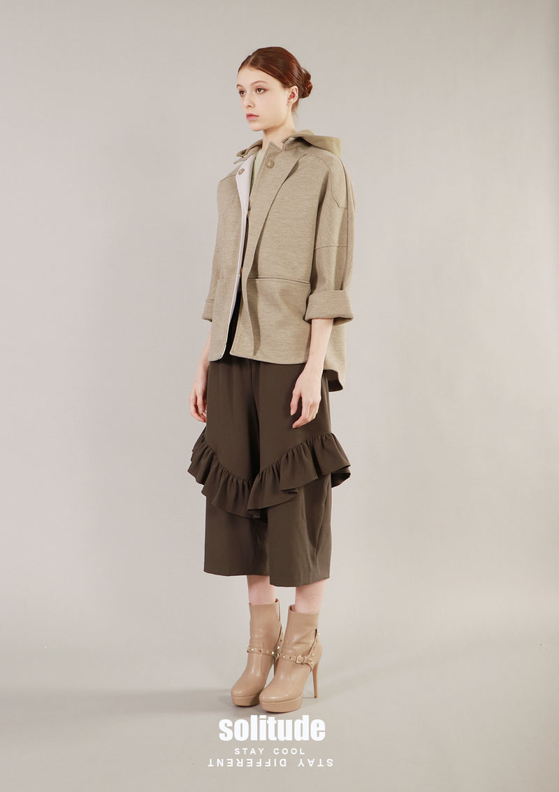 Army Green Woven Jacket with Detachable Hood