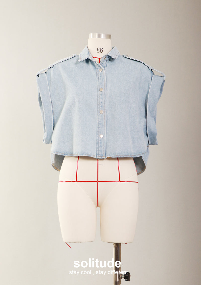 Denim Woven Cropped Top