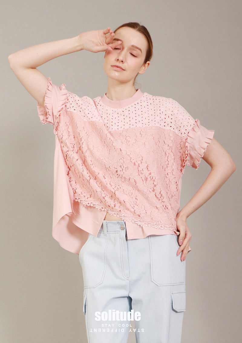 Pink Mixed Fabric Lace Top (aleris)